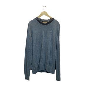 Sean John Designer Charcoal Grey V-Neck Knit Men’s Large L Pullover Logo Sweater